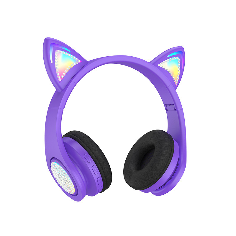 プライベートモデルの新しい発光猫ヘッドセット漫画ヘッドマウント型Bluetoothヘッドセット、女の子と子供向け、マカロンワイヤレスステレオ|undefined