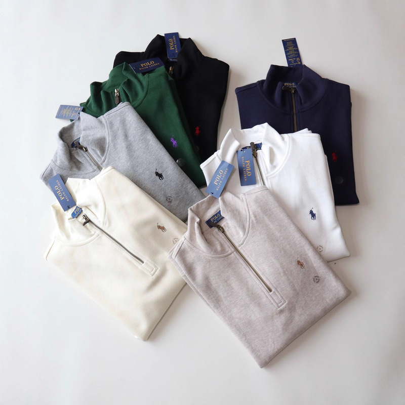 High-Quality Cross-Border Rl Laffy Pony Logo Embroidered Half-Zip Pullover Sweatshirt with Three Labels and Qr Code High-Quality Cross-Border Rl Laffy Pony Logo Embroidered Half-Zip Pullover Sweatshirt with Three Labels and Qr Code