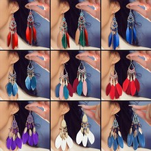 欧美跨境羽毛流苏耳环高级感波西米亚风耳饰景点热卖耳坠女饰品