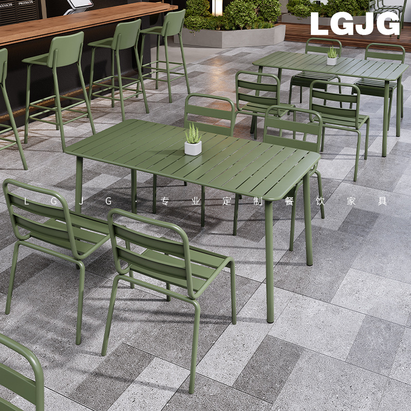 Courtyard Outdoor Table and Chair Set, Cafe Milk Tea Shop Outdoor Waterproof Table, Commercial Restaurant Open-Air Leisure Table and Chairs