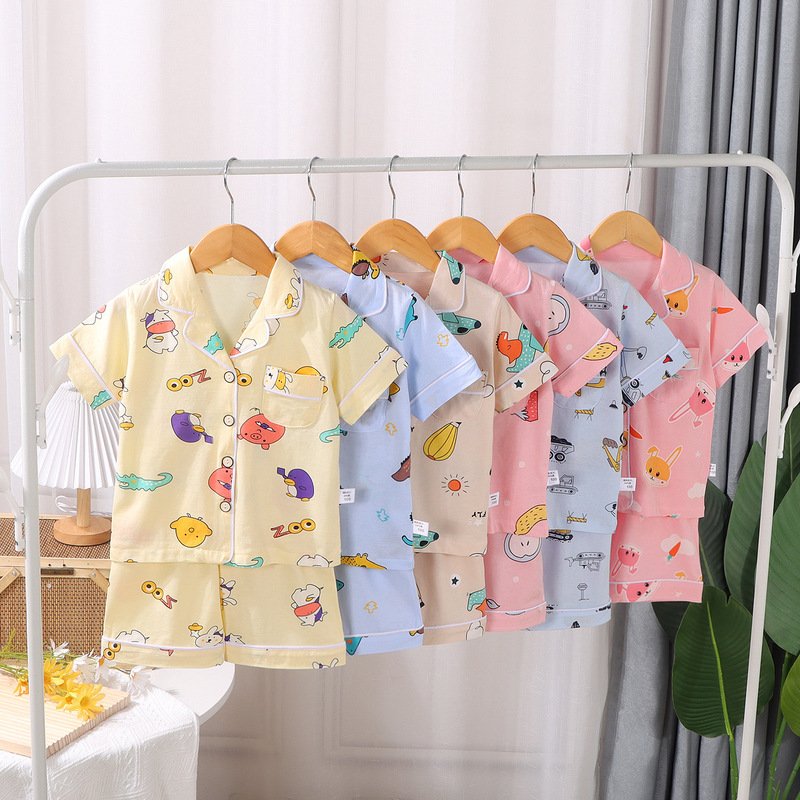 2026 New Children's Home Wear Set, Thin Cotton Pajamas for Middle-Aged Children, Air-Conditioned Clothes for Primary School Students, Children's Short-Sleeved Set