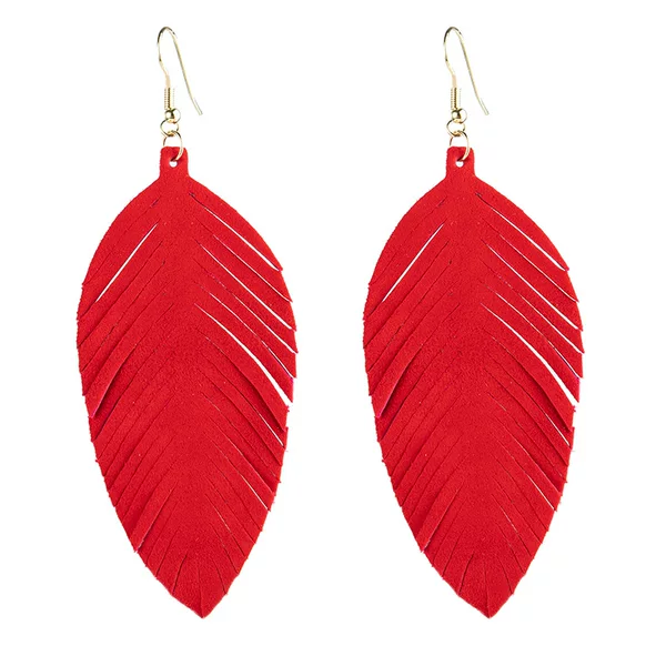 2021 cross-border hot sale leather earrings European and American popular exaggerated leaf-shaped tassel earrings
