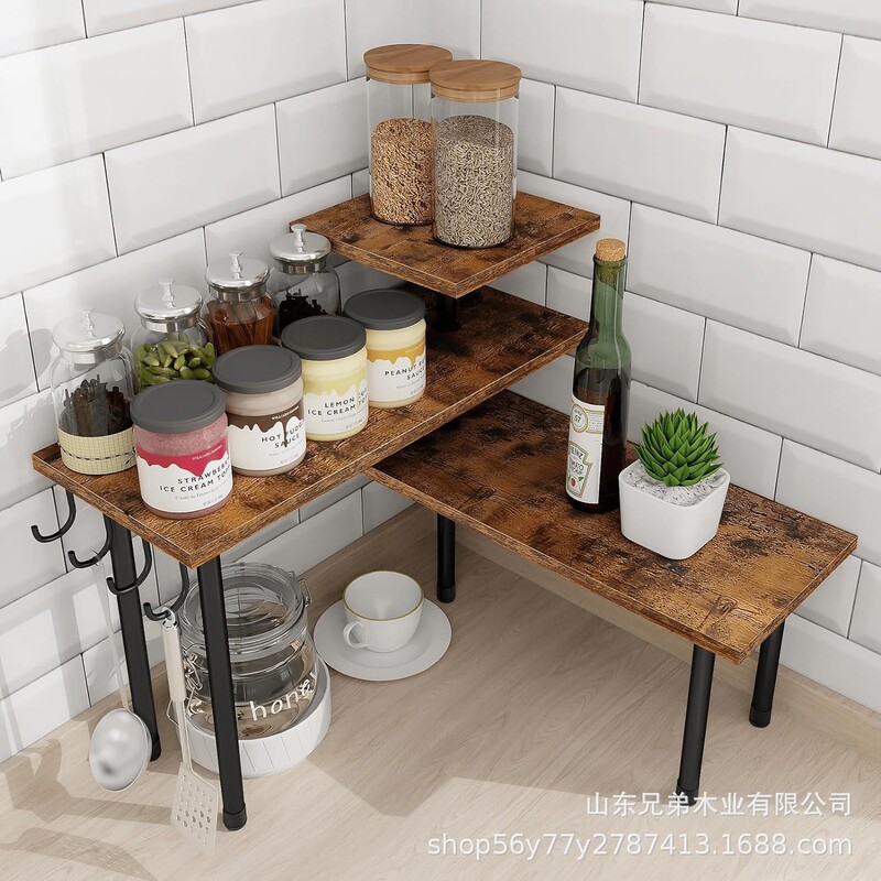Customized Desktop Storage Rack Kitchen Corner Storage Wooden Multi-Layer Spice Rack Multi-Functional Storage Daily Organization Rack