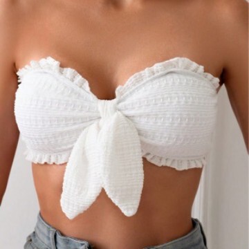 2024 New European and American Solid-Color Tube Top Swimsuit Top for Women—Factory Direct Export, Amazon In-Stock Swimwear