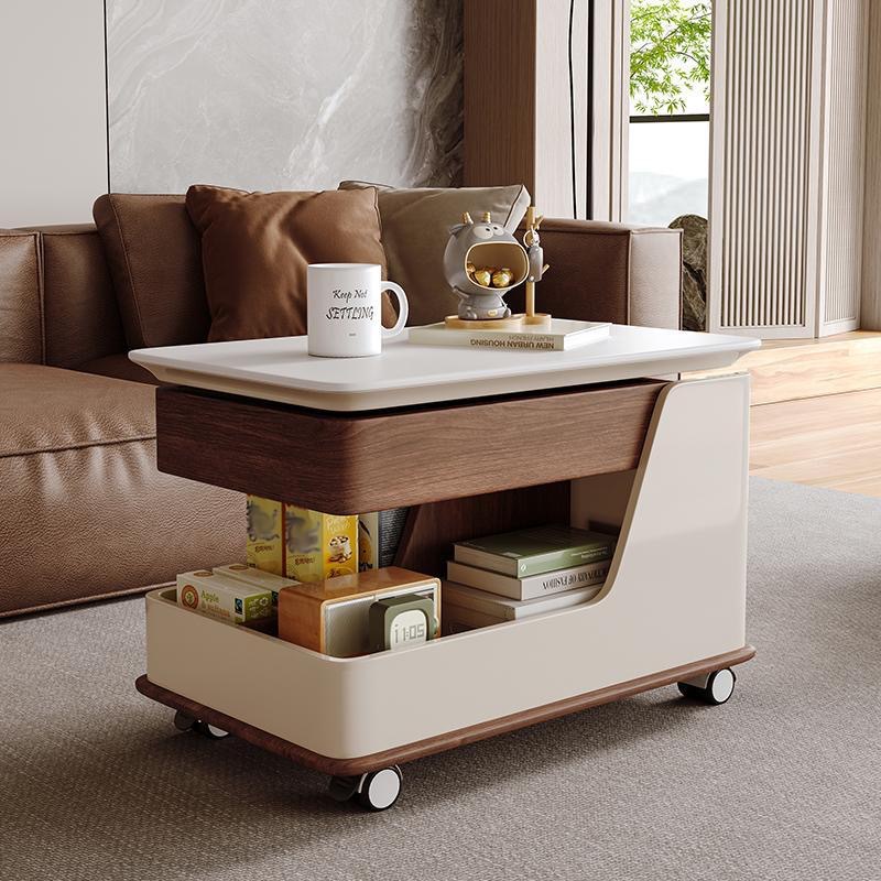 Salón de estar creativo pequeño hogar multifuncional carro lateral móvil mesa de té de madera maciza tabla de roca elevación estilo medieval
