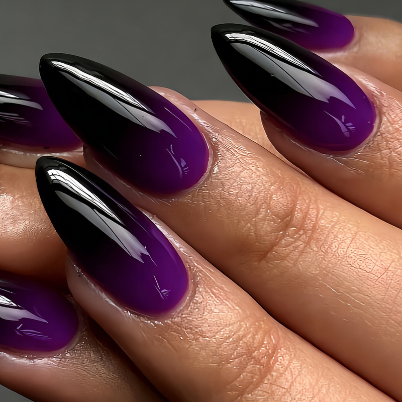 Cross-Border European and American Style Simple Purple and Black Gradient Detachable Wearable Nails, Fashionable Lavender Purple Gradient Fake Nails