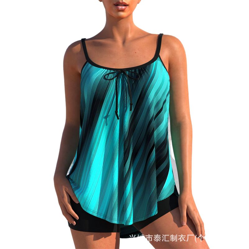 2025 new cross-border explosions split swimsuit bikini women's shorts boxer vest quick-drying plus size suspenders Europe and the United States