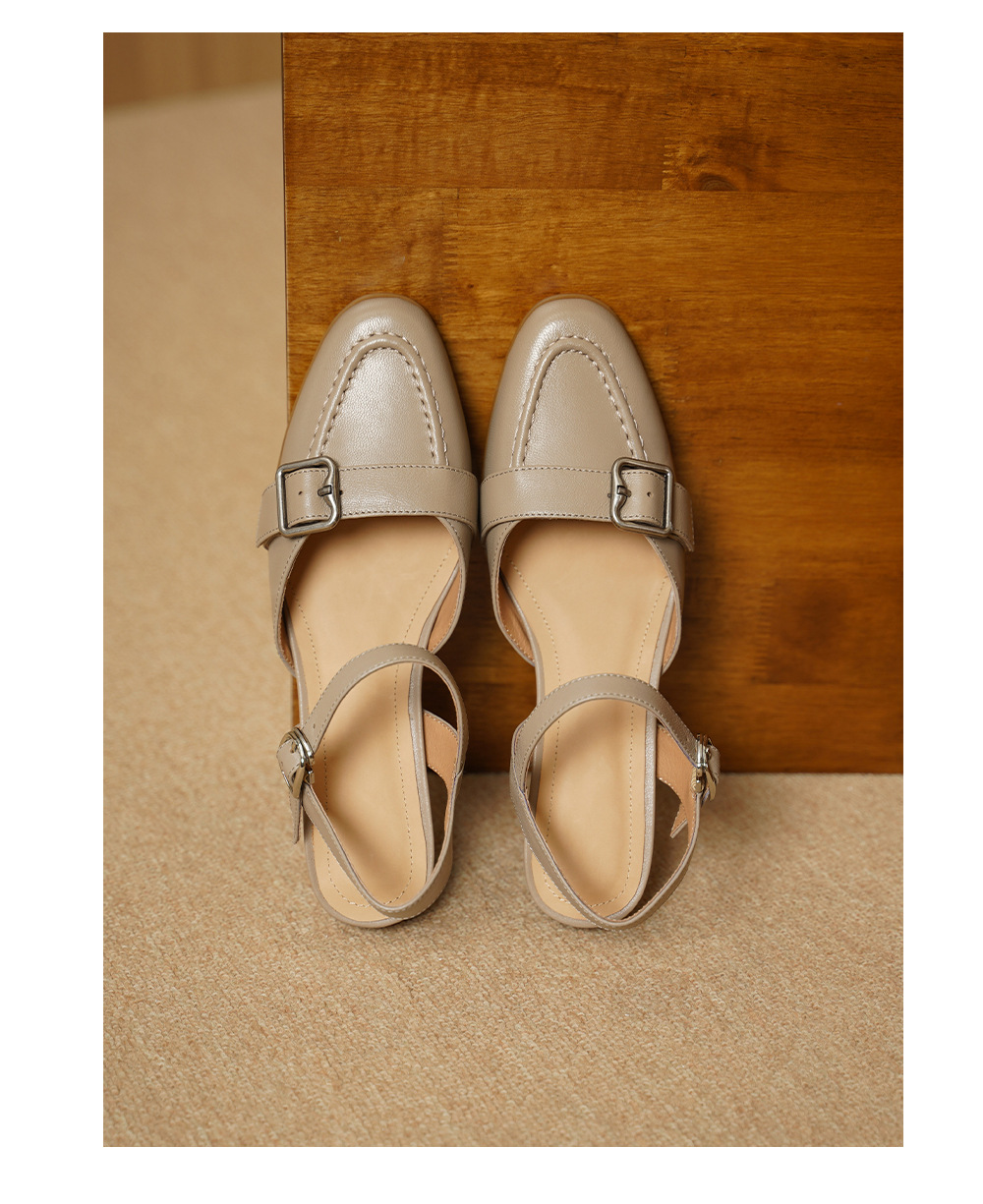 Sandal cao gót nữ hở mũi quai ngang khóa cài, gót 5 cm — đen chi tiết 12