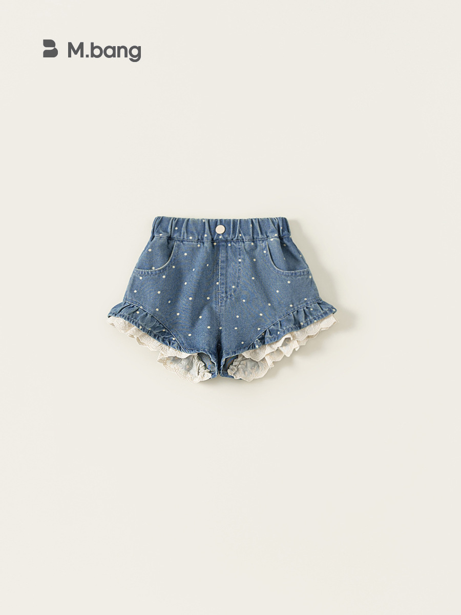 Youbao ropa para niños nuevos productos de verano moda pantalones sueltos para niños pantalones cortos de encaje de lunares para niñas jeans para niñas