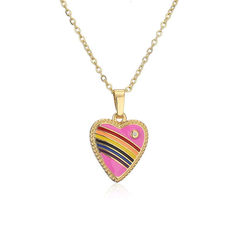 18k Fashion Rainbow Color Dripping Heart Inlaid Zircon Copper Necklace Wholesale Nihaojewelry display picture 6