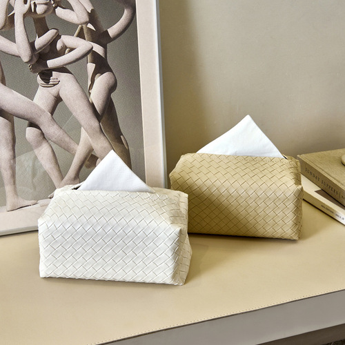 Desktop tissue box PU leather napkin box low-key luxury model hotel restaurant home versatile pull-out paper box