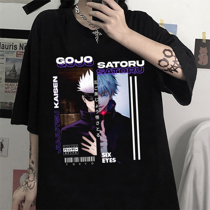 Jujutsu Kaisen Gojo Satoru Short-Sleeve Mesh Fabric Summer Breathable Anime Peripheral Casual T-Shirt Trendy Niche Design