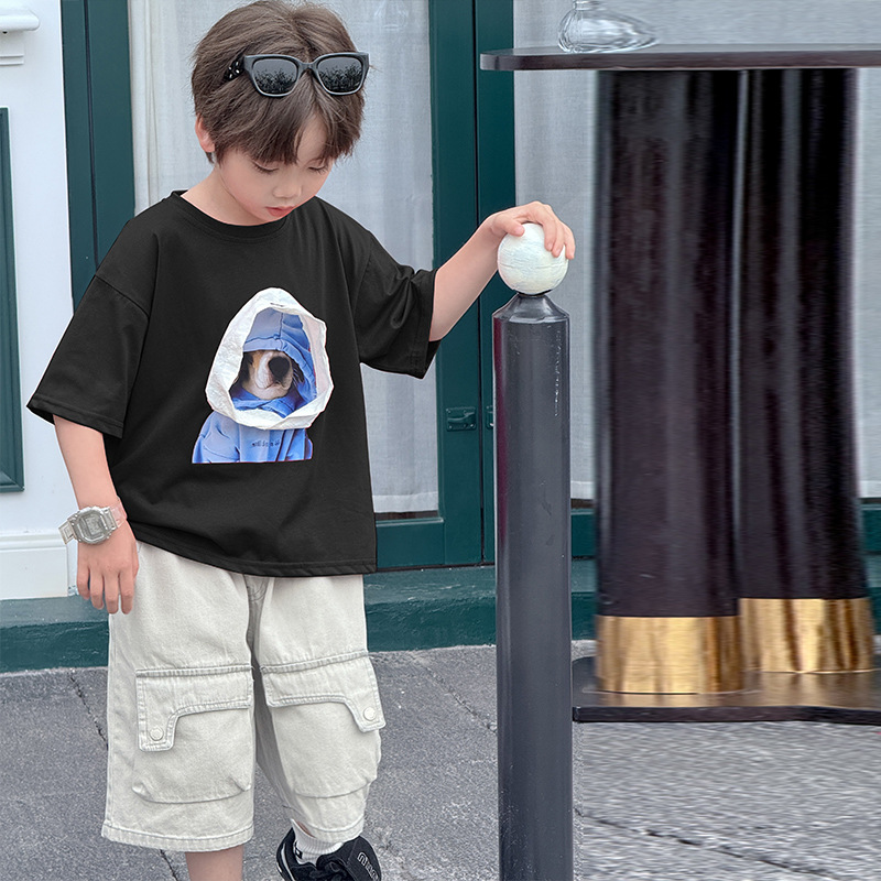 7421 Traje de verano para niños 2025 Nuevo estilo para niños Ropa delgada Verano Camiseta estampada de manga corta Conjunto de dos piezas 6