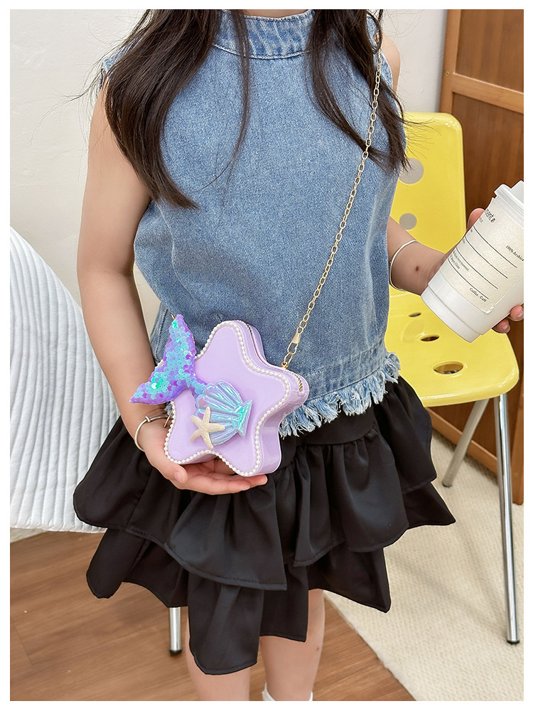 120g Weight Zipper Closure Type Single Shoulder Strap Strap Type Crossbody Bag Bags Type Casual, Holiday Occasion PVC Material Mermaid, Bow Knot Pattern All Seasons Season Kid'S Gender Cute Style Pentagram Shape Kid'S PVC Mermaid Bow Knot Cute Pentagram Zipper Crossbody Bag 12