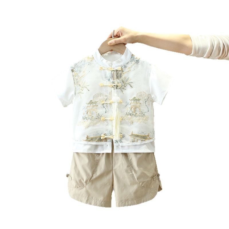 7863 traje de Hanfu de verano para niños 2025 ropa de verano de dos piezas de manga corta de estilo chino nuevo para niños