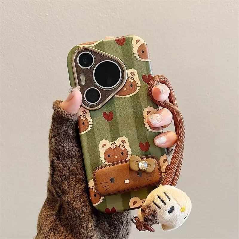 Ins verde raya kt para Huawei Pura70Pro funda para teléfono móvil 60 soporte plegable mate60Pro cordón femenino