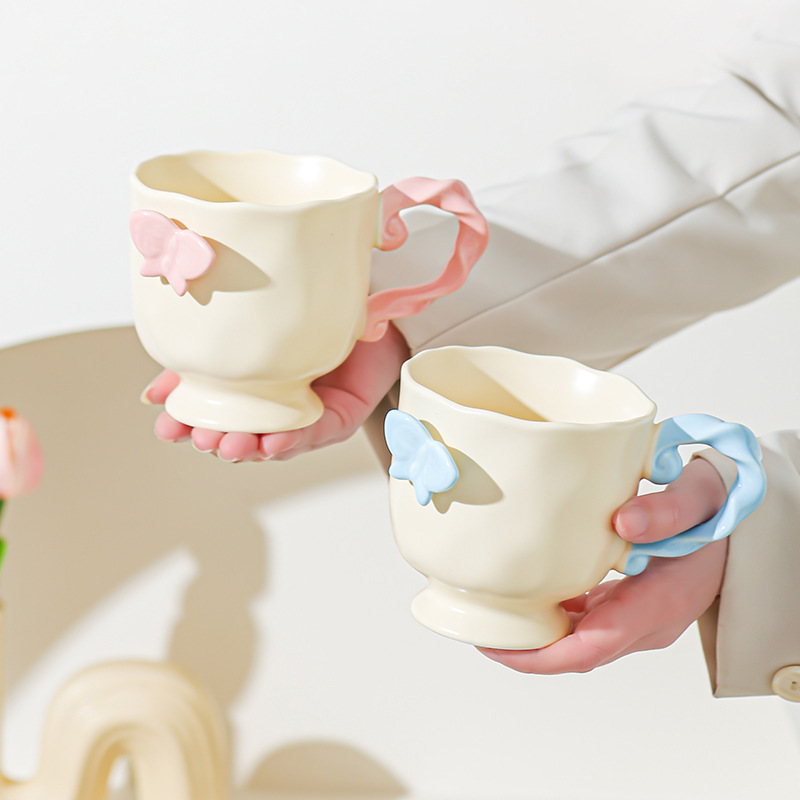 Inswind Dream Butterfly Taza de café de pies altos para niñas de oficina desayuno taza de leche regalo de cumpleaños