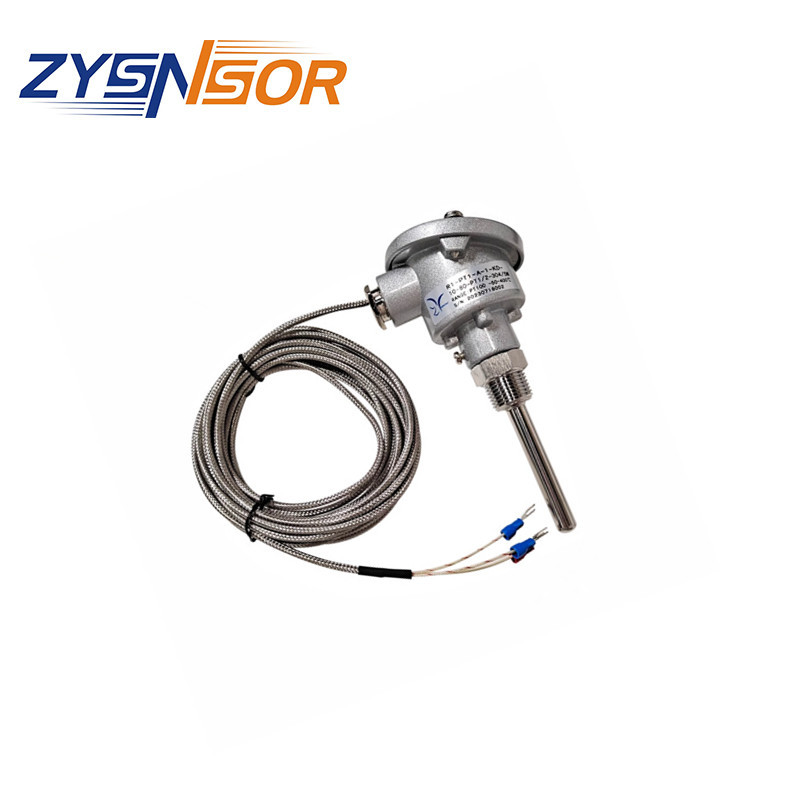 ZYSENSOR温度传感器PT100 管径10MM 管长80MM PT1/2螺纹 接8米线