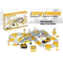 跨境新品拼圖軌道玩具車自由拼裝多場景植物造景游戲兒童益智玩具