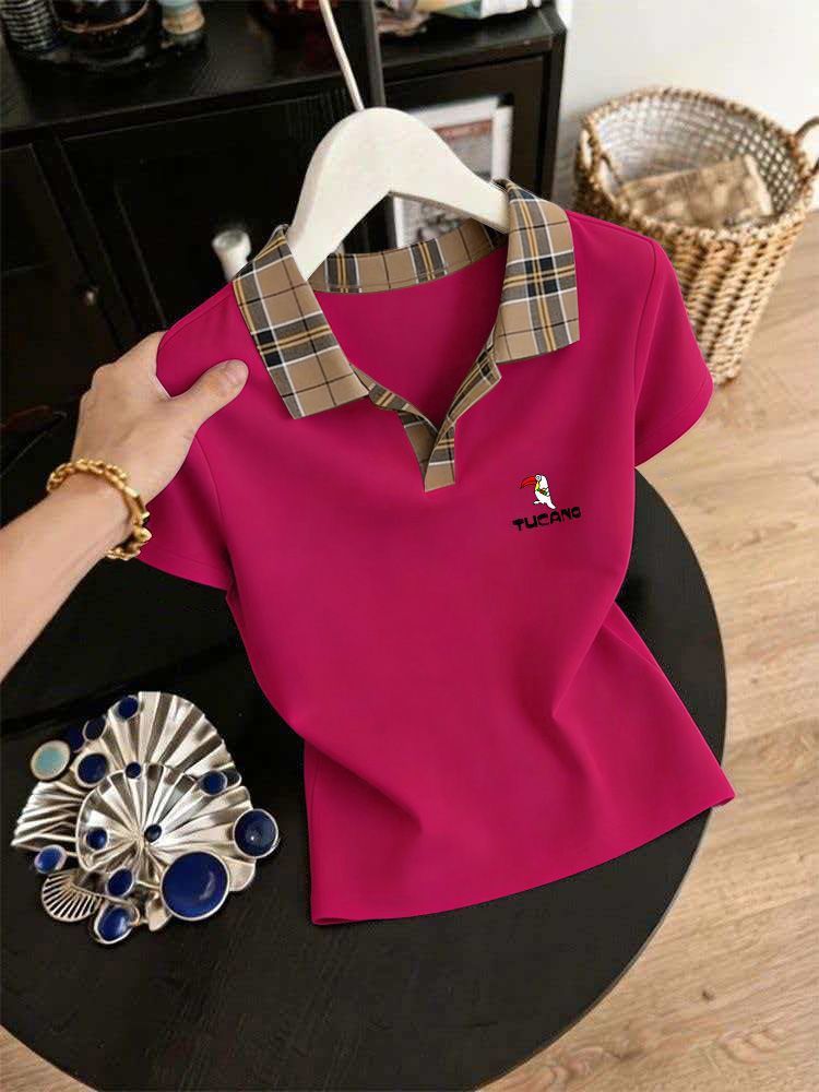 Women's Classic Fit Polo Shirt Short Sleeve Cotton Blend Casual Top With Print Collared T-Shirt_ecoleips.com