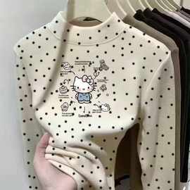 女童秋冬季德绒半高领打底衫中大童新款波点上衣宝宝外穿长袖T恤