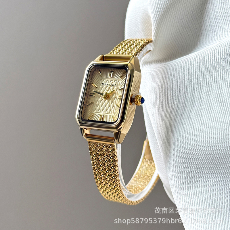 Duke Nicle Duchess Women's Square Small Gold Watch Retro Exquisite High-End Watch Wheat Strap Duke Nicle Duchess Women's Square Small Gold Watch Retro Exquisite High-End Watch Wheat Strap