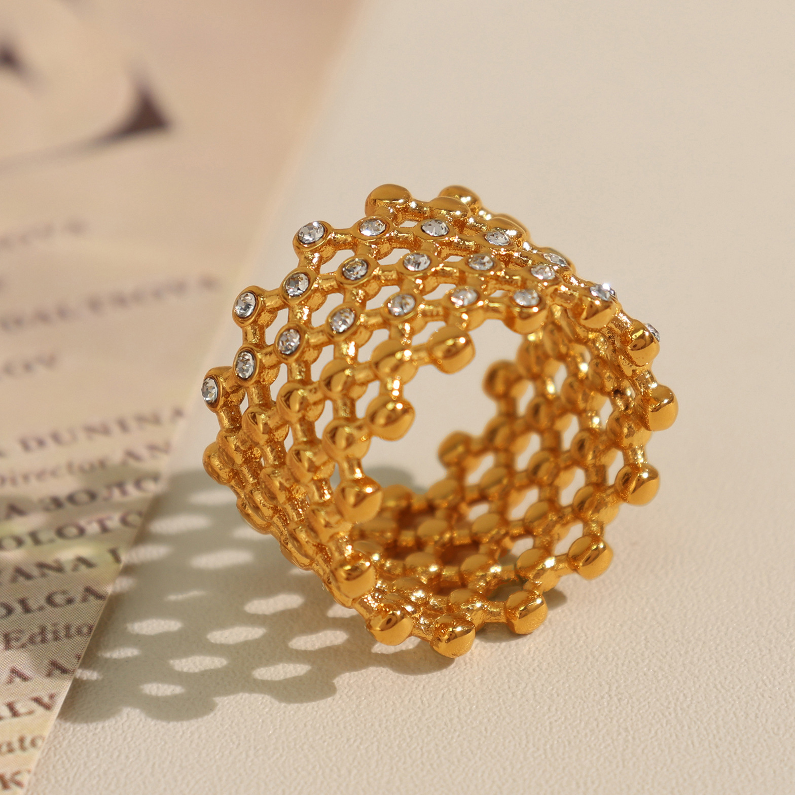 1 Pair Simple Series Retro Geometric Stainless Steel 18K Gold Plated Rhinestone Women Single Rings h5 Picture3