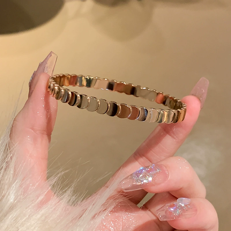 Golden women's bracelet stainless steel, zirconium, jewelry, accessory, pink gold, high-end, light luxury style