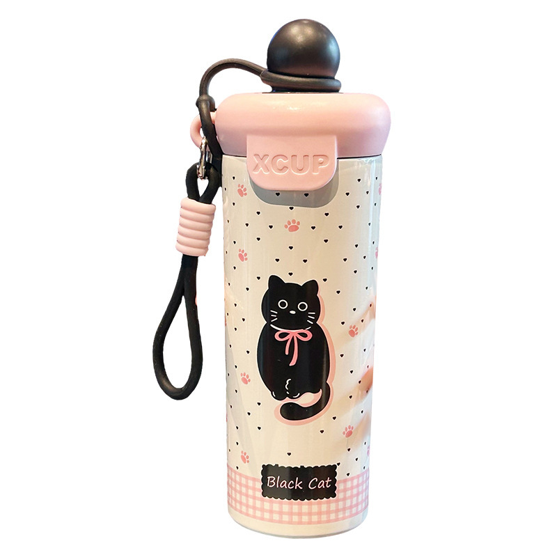 新しいポータブルストローカップ、二層ステンレス鋼断熱カップ、見栄えの良いコーヒーカップ、かわいい漫画のウォーターカップ|undefined