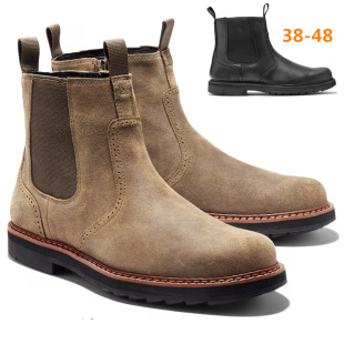 Hpiopl 6075 Wear-Resistant Sleeve High-Top Men's Boots Casual Black Chelsea Boots Suede Leather