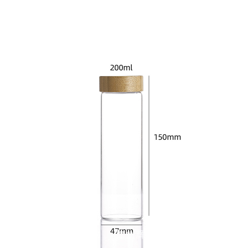 Botellas de tubos de borosilicato de alto contenido al por mayor, botellas de vidrio selladas con tapa de grano de madera de 47 mm de diámetro, botellas de embalaje de polvo de píldoras visuales image 14