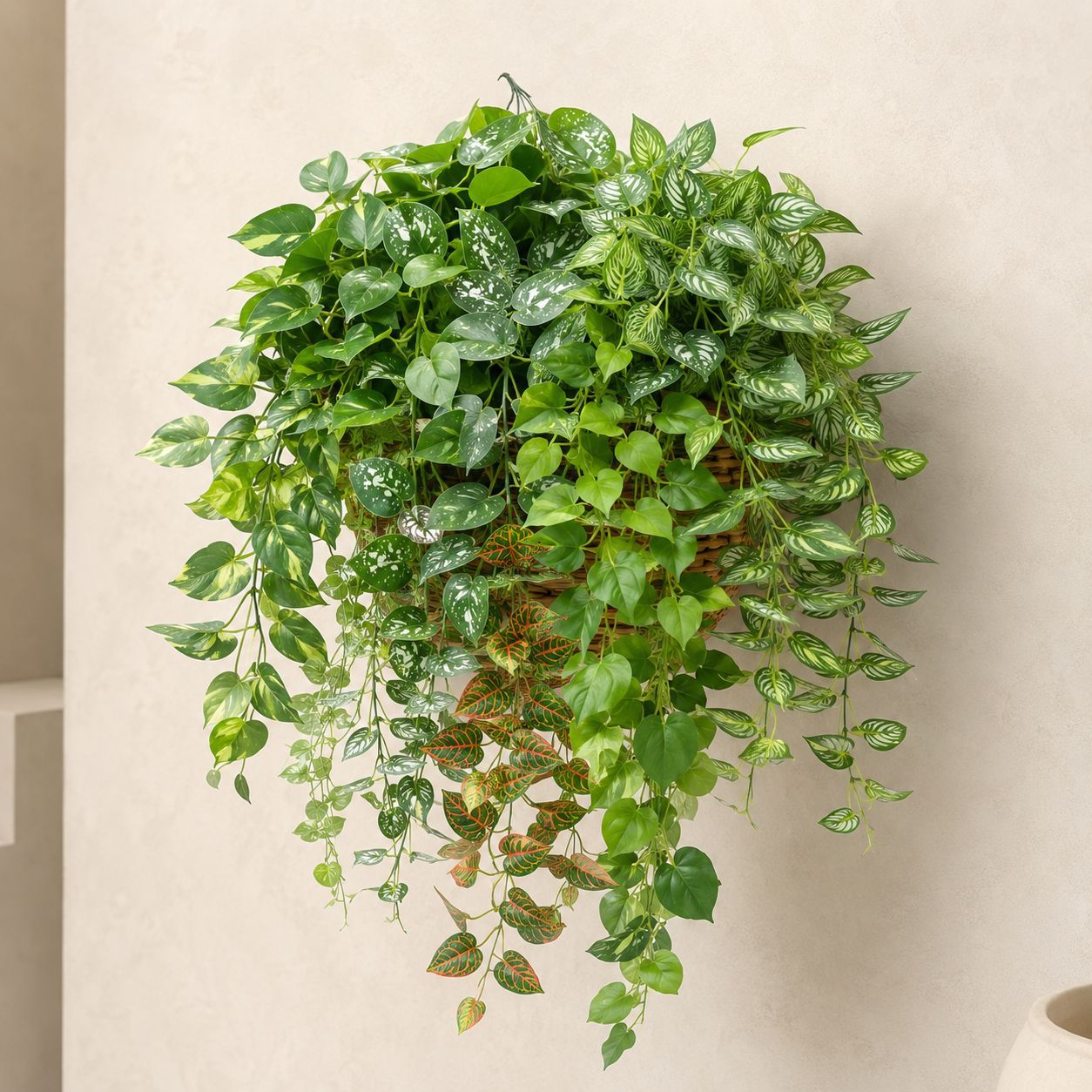 5 horquilla colgante de pegamento colgante de pared de plantas de simulación 7 horquilla pequeño haz de papas verdes hojas de papas decoración de pared interior colgante verde falsa