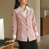 300斤特大码女装胖mmPOLO领假两件通勤风外套春秋新款西装上衣，女装短外套，变形策服饰