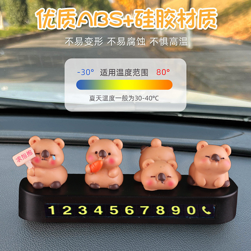 Placa de estacionamiento temporal para automóvil, decoración de placas de matrícula, muñeca wombat, movimiento de automóvil, tarjeta de automóvil, teléfono, decoración femenina linda