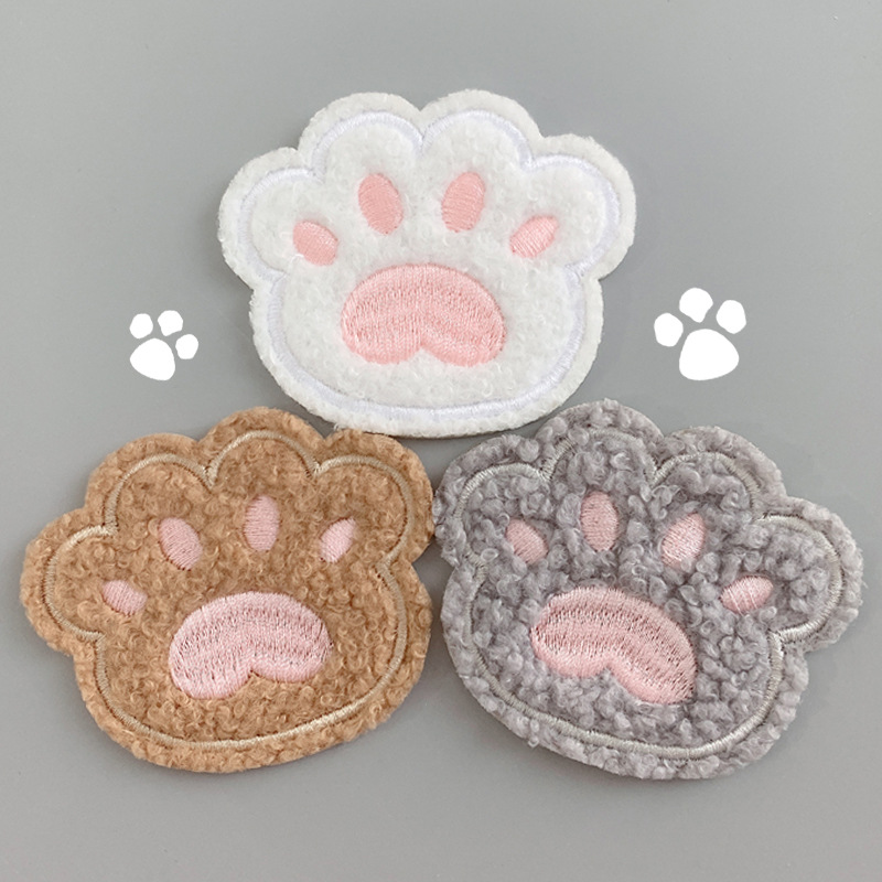 毛绒猫爪爪子布贴绣花绣片刺绣自粘补丁贴箱包装饰服装辅料diy