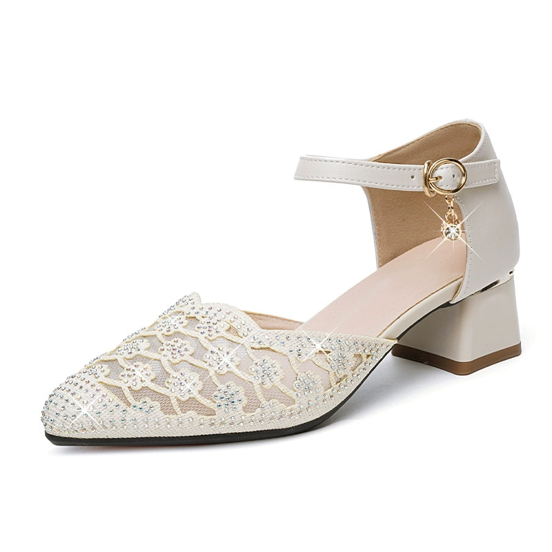 DM7563 24 Весенние женские босоножки на сетке с кружевами иankle strap, 4см блок-каблук