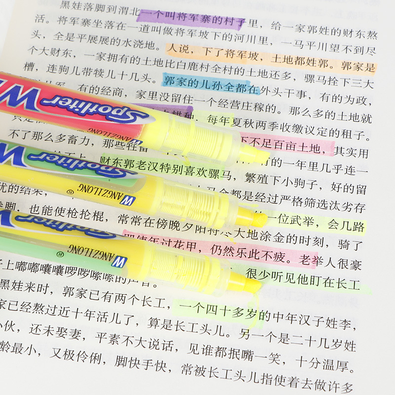 Pluma fluorescente recta de dos colores de doble cabeza de gran capacidad duradera de marcado clave estudiante marcador de color pluma fluorescente