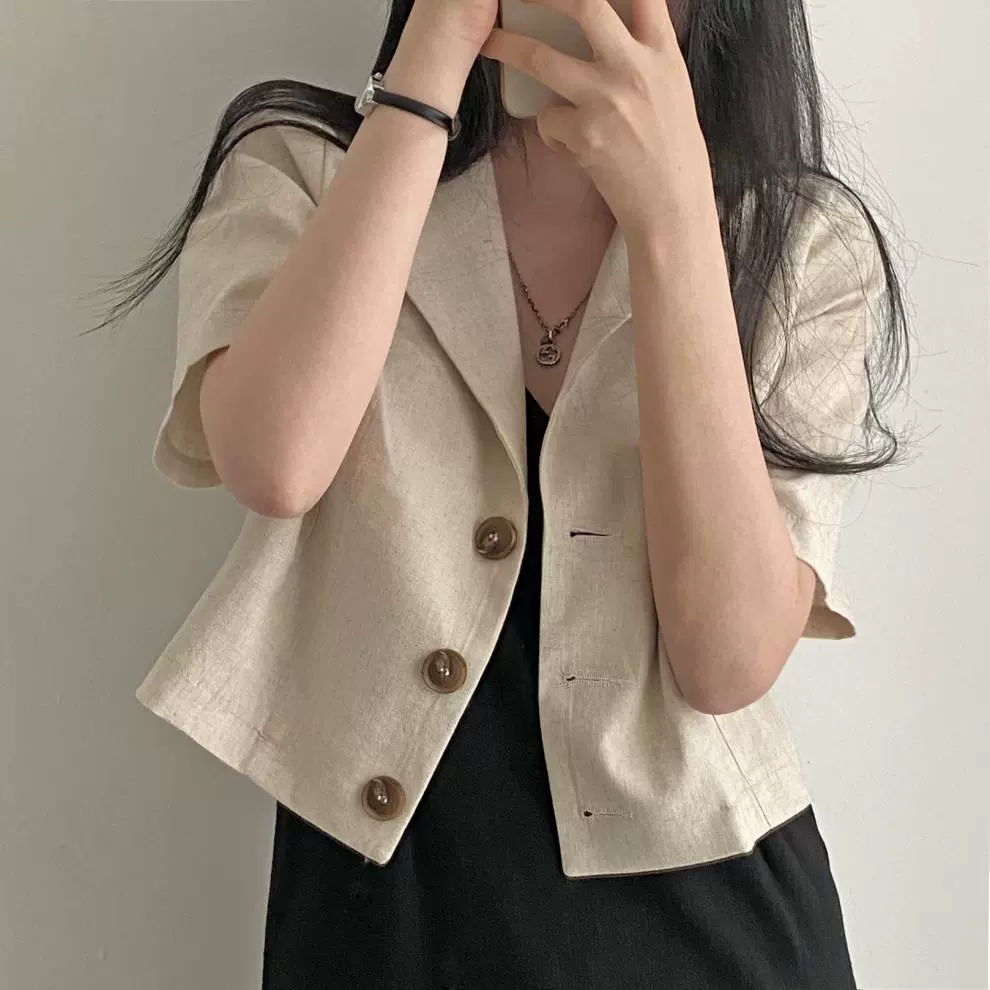 Summer retro thin suit, jacket, Korean style, oversize, with short sleeve