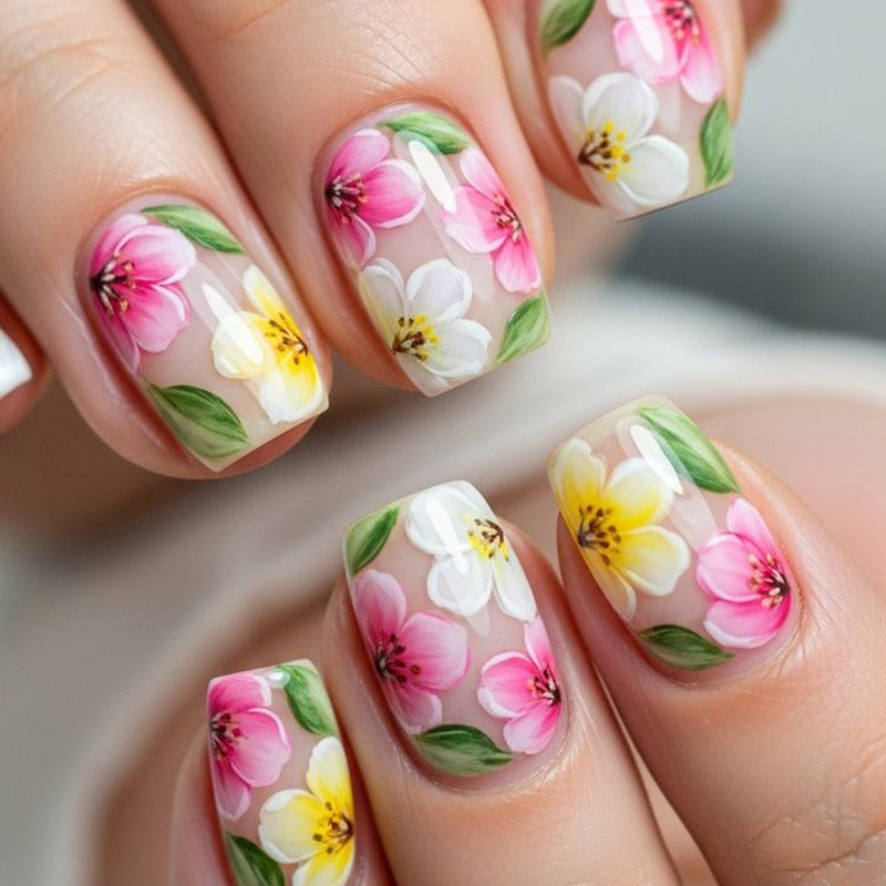 Wholesale Collection of Short Square Flower Nail Stickers, Removable Press-On Nails, Cross-Border Hot-Selling Press-On Nails Wholesale Collection of Short Square Flower Nail Stickers, Removable Press-On Nails, Cross-Border Hot-Selling Press-On Nails