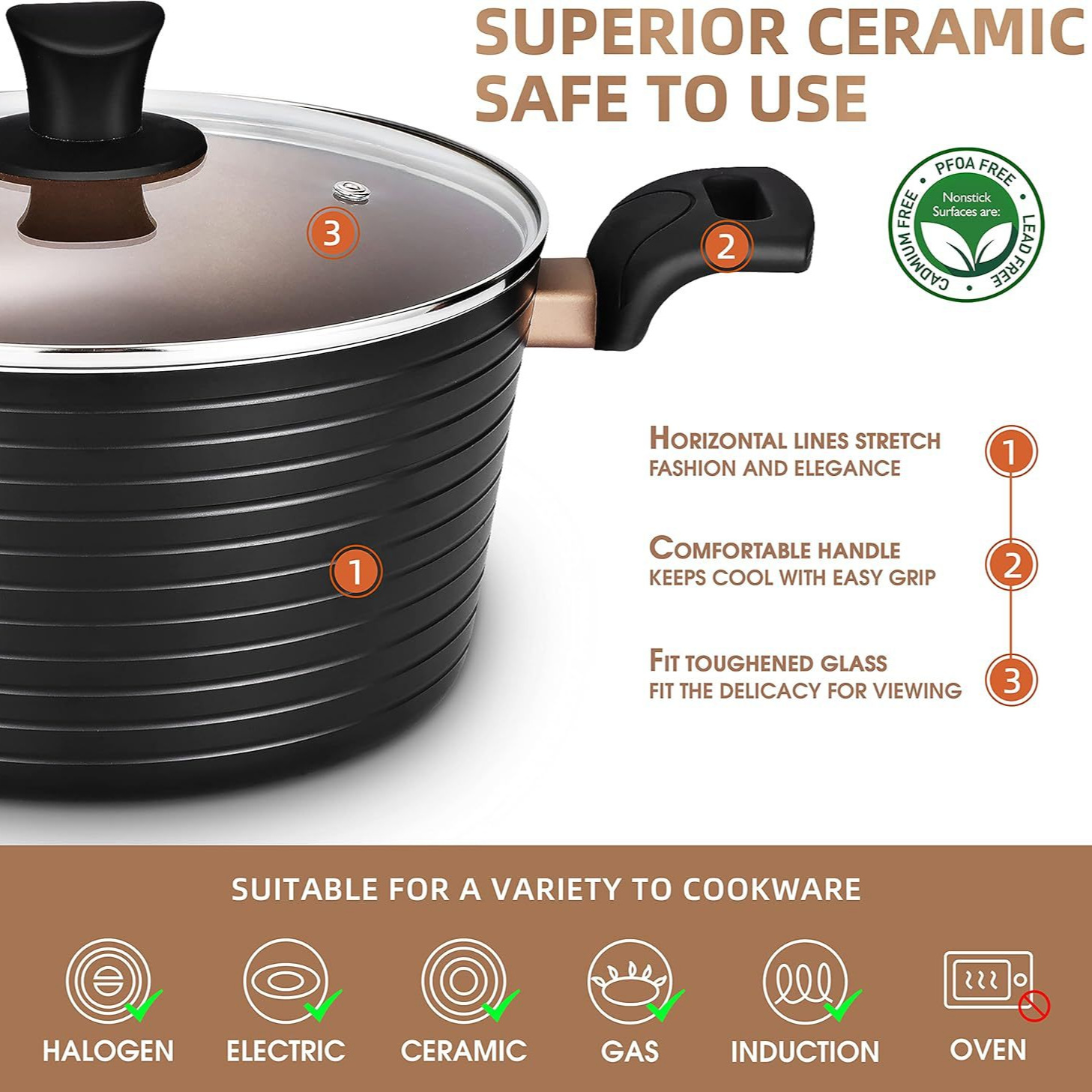 Olla antiadherente de cerámica transfronteriza, olla de sopa de alto valor, olla de cocción al vapor, olla de leche, cocina de inducción, olla de fondo compuesto al por mayor