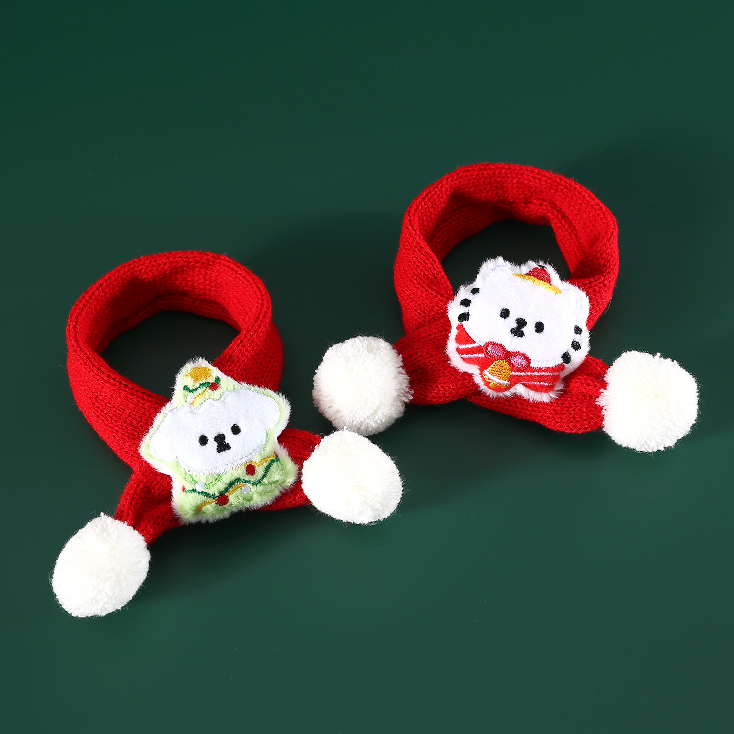 2024 Navidad roja bufandas mascotas gatos cachorros árbol de Navidad bolas de dibujos animados de punto lana bufandas set sombrero