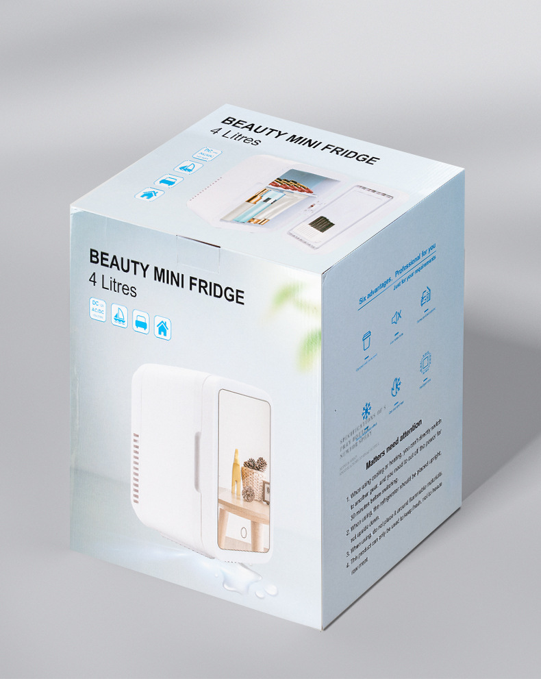 Car Handle Refrigerator Car Home Dual-Purpose Makeup Mirror with Touch Light 4L Mini Refrigerator Beauty and Skin Care Product Refrigerator