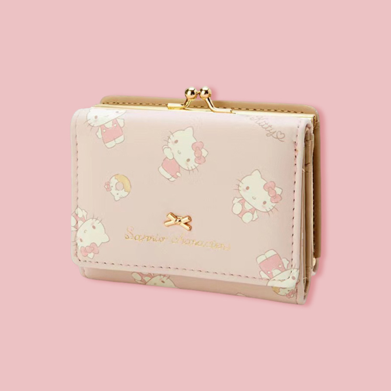 New Multi-function Folding Short Wallet Cartoon PU Leather Coin Purse Mini Cute Sanrio Wallet for Men and Women