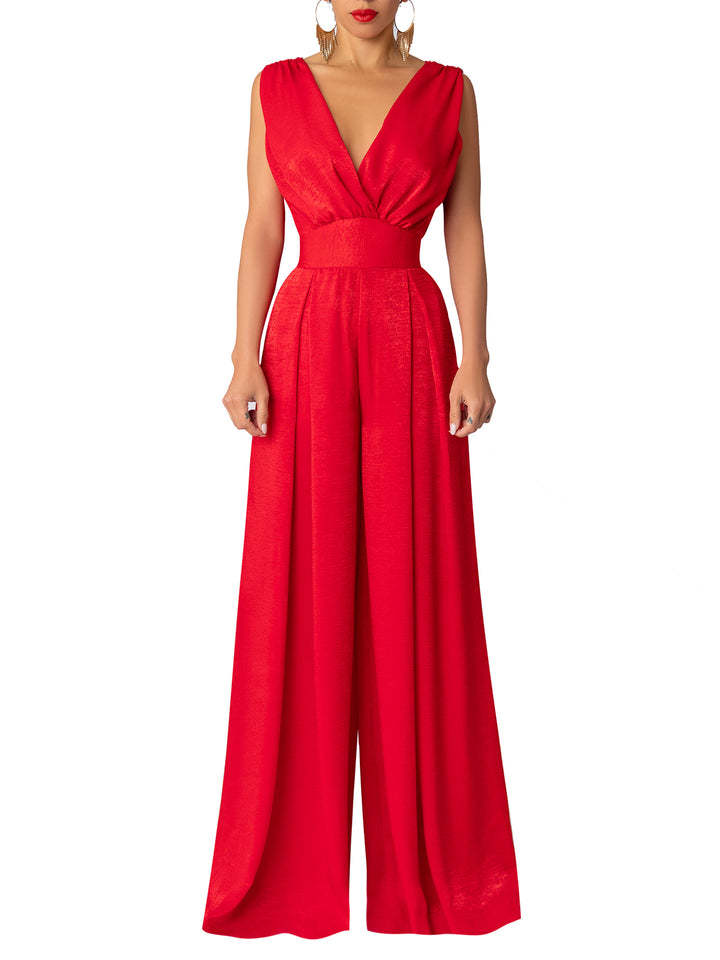 Dam jumpsuit slim fit med hög midja och vida byxben_voghion.com