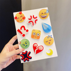 Sweat-droplet awkward hairpin, water-drop hair clip, sweat-soaked emoji pack, soybean-shaped clips, and side-parted bangs accessories