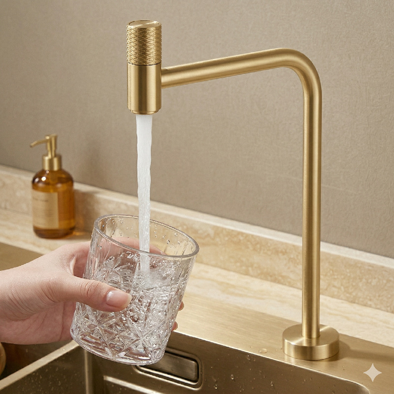 Brushed Gold Water Purifier Faucet, 304 Stainless Steel, 1/4 and 3/8 Inch Connection, Single Cold Water Kitchen Sink Faucet for Direct Drinking Brushed Gold Water Purifier Faucet, 304 Stainless Steel, 1/4 and 3/8 Inch Connection, Single Cold Water Kitchen Sink Faucet for Direct Drinking