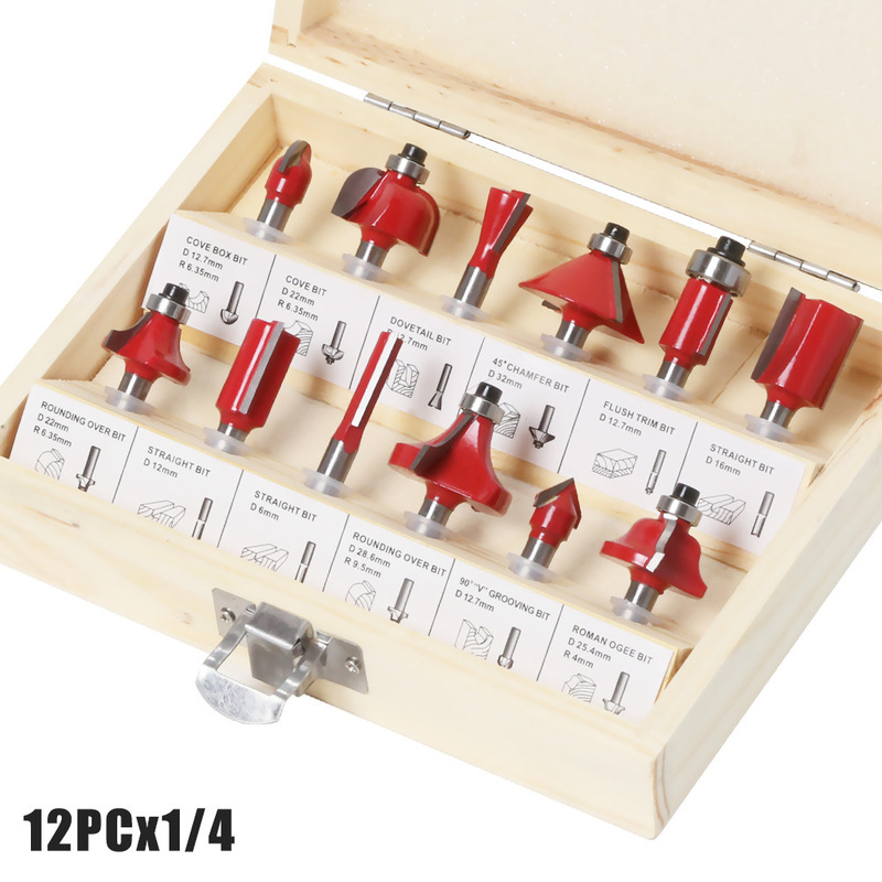 15 個セット 1/4 ハンドル 1/2 ハンドル 8 ハンドル 6 ハンドル木工フライスカッターセットトリミングマシン 12 個セット木工スロッティングフライスカッター|undefined