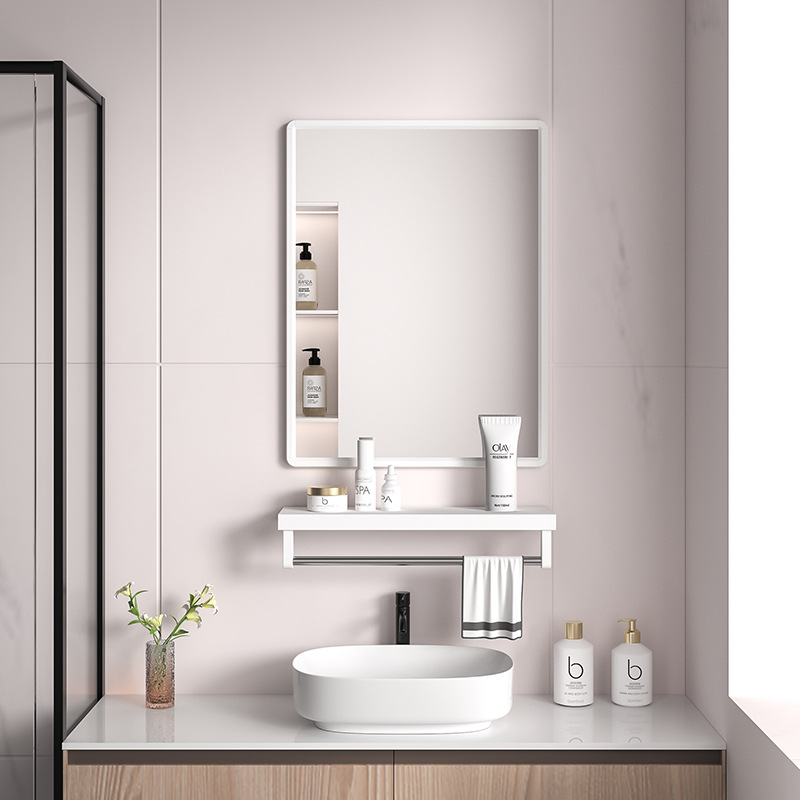 チタン空アルミ角型浴室鏡物置棚付きトイレトイレ洗面台浴室鏡壁掛け式
