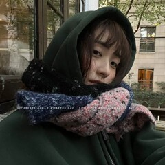 北海道~混色拼接保暖围巾女冬季高级感韩系加厚软糯彩点针织围脖