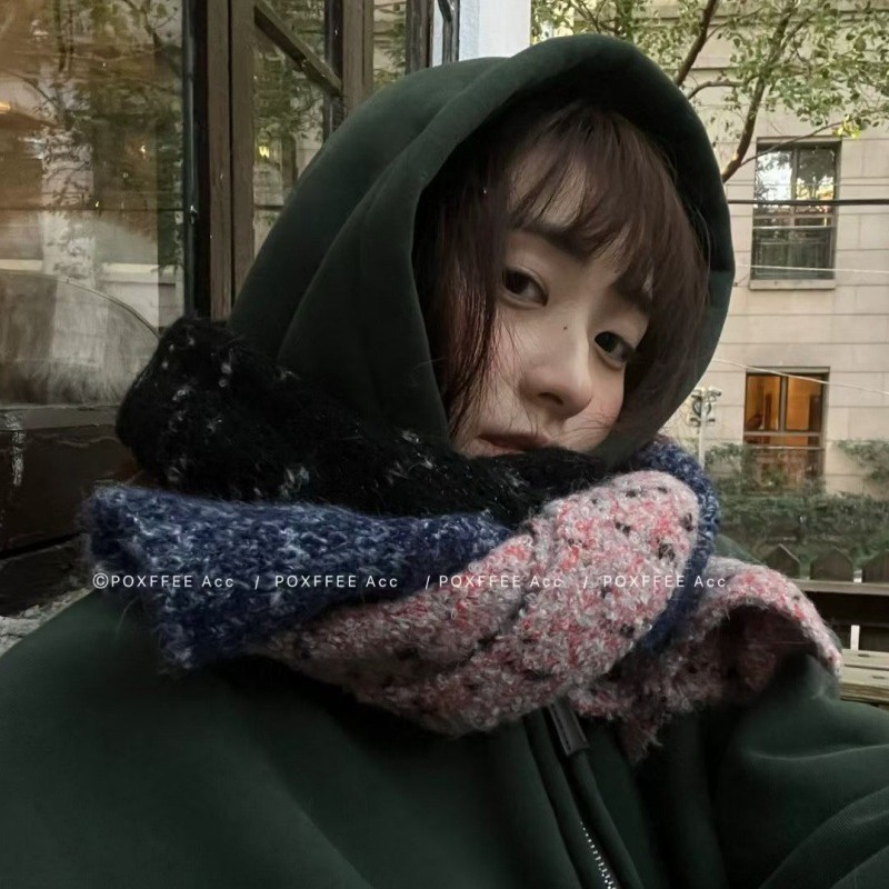 北海道~混色拼接保暖围巾女冬季高级感韩系加厚软糯彩点针织围脖|undefined